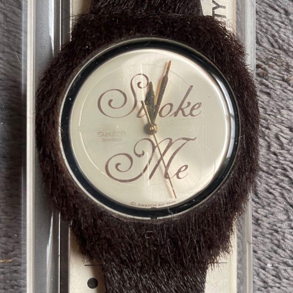 Brand new Swiss Swatch “Hairy Harry” Stroke Me Watch.Watch Dial fur band.Vintage